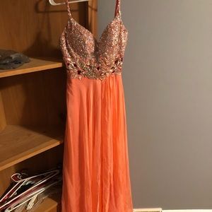 Salmon jeweled top prom dress